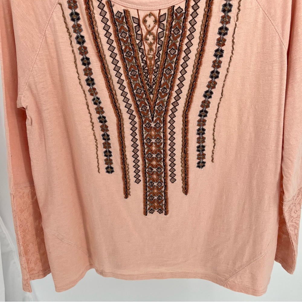 Sundance Womens Embroidered Beaded Top Size L Peach Lace Detail Boho - Picture 3 of 10